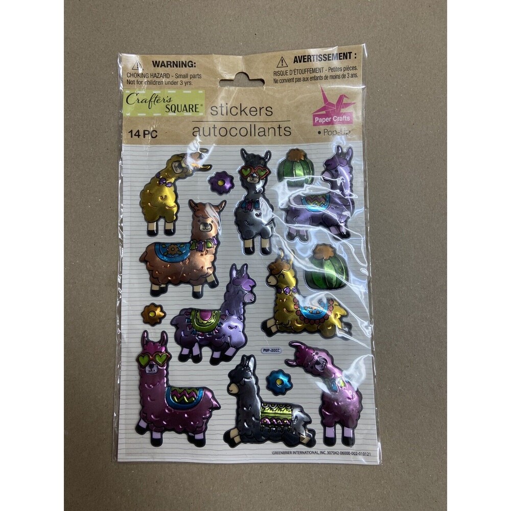 Crafters Square Puffy stickers 3D Llamas Foil Metallic 14 pc Sealed Read